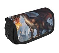 RKJVB Pencil Bag Fire Breathing Dragons Pencil Pouch Large Capacity Pen Box Double Zipper Storage Bag 2 Compartments Portable Multifunctional Bag Desk Organizer Pen Case