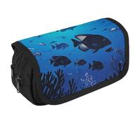 RKJVB Pencil Bag Fish Hover in The Sea Pencil Pouch Large Capacity Pen Box Double Zipper Storage Bag 2 Compartments Portable Multifunctional Bag Desk Organizer Pen Case