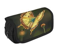 RKJVB Pencil Bag Flying Golden Butterfly Pencil Pouch Large Capacity Pen Box Double Zipper Storage Bag 2 Compartments Portable Multifunctional Bag Desk Organizer Pen Case