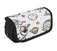 RKJVB Pencil Bag Graffiti Astronaut Spacecraft Pencil Pouch Large Capacity Pen Box Double Zipper Storage Bag 2 Compartments Portable Multifunctional Bag Desk Organizer Pen Case