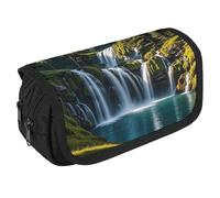 RKJVB Pencil Bag Green Pine Waterfall Pencil Pouch Large Capacity Pen Box Double Zipper Storage Bag 2 Compartments Portable Multifunctional Bag Desk Organizer Pen Case