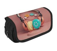 RKJVB Pencil Bag Happy Smiling Face Pencil Pouch Large Capacity Pen Box Double Zipper Storage Bag 2 Compartments Portable Multifunctional Bag Desk Organizer Pen Case