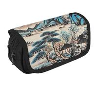 RKJVB Pencil Bag Ink Painting Mountain Tree Pencil Pouch Large Capacity Pen Box Double Zipper Storage Bag 2 Compartments Portable Multifunctional Bag Desk Organizer Pen Case