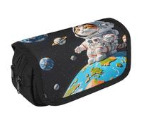 RKJVB Pencil Bag Interesting Astronaut Cat Pencil Pouch Large Capacity Pen Box Double Zipper Storage Bag 2 Compartments Portable Multifunctional Bag Desk Organizer Pen Case