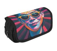 RKJVB Pencil Bag Interesting Face Pattern Pencil Pouch Large Capacity Pen Box Double Zipper Storage Bag 2 Compartments Portable Multifunctional Bag Desk Organizer Pen Case