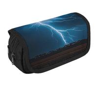 RKJVB Pencil Bag Lightning Strikes, Thunderstorms Pencil Pouch Large Capacity Pen Box Double Zipper Storage Bag 2 Compartments Portable Multifunctional Bag Desk Organizer Pen Case