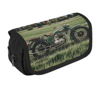 RKJVB Pencil Bag Motorcycles on Green Grass Pencil Pouch Large Capacity Pen Box Double Zipper Storage Bag 2 Compartments Portable Multifunctional Bag Desk Organizer Pen Case