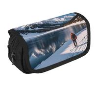 RKJVB Pencil Bag People Cross Lakes Pencil Pouch Large Capacity Pen Box Double Zipper Storage Bag 2 Compartments Portable Multifunctional Bag Desk Organizer Pen Case