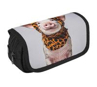 RKJVB Pencil Bag Pets Wearing Leopard Print Pencil Pouch Large Capacity Pen Box Double Zipper Storage Bag 2 Compartments Portable Multifunctional Bag Desk Organizer Pen Case