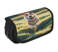 RKJVB Pencil Bag Real Maji Dog Running Pencil Pouch Large Capacity Pen Box Double Zipper Storage Bag 2 Compartments Portable Multifunctional Bag Desk Organizer Pen Case