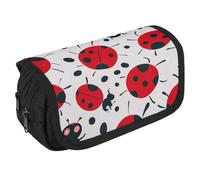 RKJVB Pencil Bag Red Black Spotted Ladybug Pencil Pouch Large Capacity Pen Box Double Zipper Storage Bag 2 Compartments Portable Multifunctional Bag Desk Organizer Pen Case