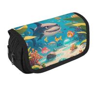RKJVB Pencil Bag Sharks And Small Fish Pencil Pouch Large Capacity Pen Box Double Zipper Storage Bag 2 Compartments Portable Multifunctional Bag Desk Organizer Pen Case