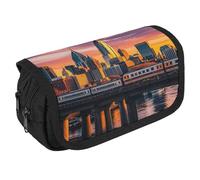 RKJVB Pencil Bag Sunset Bridge Skyscraper Pencil Pouch Large Capacity Pen Box Double Zipper Storage Bag 2 Compartments Portable Multifunctional Bag Desk Organizer Pen Case