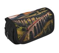 RKJVB Pencil Bag Sunset over Elevated Bridge Pencil Pouch Large Capacity Pen Box Double Zipper Storage Bag 2 Compartments Portable Multifunctional Bag Desk Organizer Pen Case