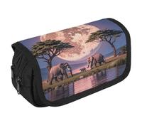 RKJVB Pencil Bag The Elephant Walks Pencil Pouch Large Capacity Pen Box Double Zipper Storage Bag 2 Compartments Portable Multifunctional Bag Desk Organizer Pen Case