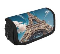 RKJVB Pencil Bag The Towering Iron Tower Pencil Pouch Large Capacity Pen Box Double Zipper Storage Bag 2 Compartments Portable Multifunctional Bag Desk Organizer Pen Case