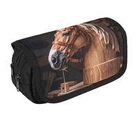 RKJVB Pencil Bag Top Carpenter's Horse Head Pencil Pouch Large Capacity Pen Box Double Zipper Storage Bag 2 Compartments Portable Multifunctional Bag Desk Organizer Pen Case