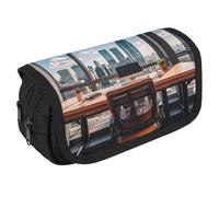 RKJVB Pencil Bag Urban Architecture Pencil Pouch Large Capacity Pen Box Double Zipper Storage Bag 2 Compartments Portable Multifunctional Bag Desk Organizer Pen Case