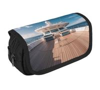 RKJVB Pencil Bag Wooden Deck Yacht Pencil Pouch Large Capacity Pen Box Double Zipper Storage Bag 2 Compartments Portable Multifunctional Bag Desk Organizer Pen Case