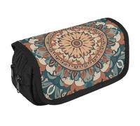 RKJVB Pencil Bag Wreath Mandala Flower Pencil Pouch Large Capacity Pen Box Double Zipper Storage Bag 2 Compartments Portable Multifunctional Bag Desk Organizer Pen Case