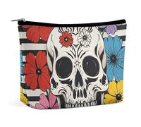 RKJVB Skeleton And Flower Black And White Makeup Bag for Women Portable Cosmetic Bag Waterproof Toiletry Bag Storage Bag Large Makeup Pouch Aesthetic Handheld Makeup Bag for Travel Work, style, One