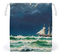 RKJVB Stormy Waves Vintage Sailboat Drawstring Bags Dust-proof Storage Bag Breathable Canvas Bag Reusable Muslin Bag for Party Wedding Xmas Gift Bag