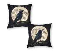 RKJVB Throw Pillow Covers Set of 2 18"x18" Black Crow on Full Moon Pillow Covers Decorative Square Pillowcases Soft Cozy Cushion Cases for Couch Bed Bedroom Living Room Office