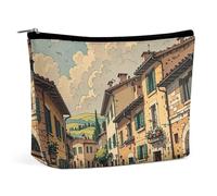 RKJVB Traditional Brick Houses Makeup Bag for Women Portable Cosmetic Bag Waterproof Toiletry Bag Storage Bag Large Makeup Pouch Aesthetic Handheld Makeup Bag for Travel Work, style, One Size