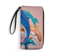 RKJVB Womens Wallet Multi-Pocket Long Wallet Abstract Animal Dolphin Leather Wallet for Women Ultra Slim Thin Wallet with Zipper Pocket for Shopping Work, style, 19.7x10.5cm, Modern