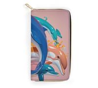 RKJVB Womens Wallet Multi-Pocket Long Wallet Abstract Animal Dolphin Leather Wallet for Women Ultra Slim Thin Wallet with Zipper Pocket for Shopping Work, style, 19.7x10.5cm
