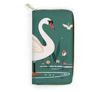 RKJVB Womens Wallet Multi-Pocket Long Wallet Ancient Flower Swan Leather Wallet for Women Ultra Slim Thin Wallet with Zipper Pocket for Shopping Work, style, 19.7x10.5cm