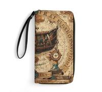 RKJVB Womens Wallet Multi-Pocket Long Wallet Antique Treasure Map Leather Wallet for Women Ultra Slim Thin Wallet with Zipper Pocket for Shopping Work, style, 19.7x10.5cm, Modern