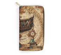 RKJVB Womens Wallet Multi-Pocket Long Wallet Antique Treasure Map Leather Wallet for Women Ultra Slim Thin Wallet with Zipper Pocket for Shopping Work, style, 19.7x10.5cm