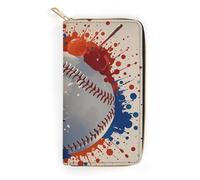 RKJVB Womens Wallet Multi-Pocket Long Wallet Baseball Splatter Style Leather Wallet for Women Ultra Slim Thin Wallet with Zipper Pocket for Shopping Work, style, 19.7x10.5cm