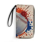RKJVB Womens Wallet Multi-Pocket Long Wallet Baseball Splatter Style Leather Wallet for Women Ultra Slim Thin Wallet with Zipper Pocket for Shopping Work, style, 19.7x10.5cm, Modern