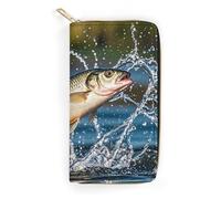 RKJVB Womens Wallet Multi-Pocket Long Wallet Big Mouth Bass Bites Bait Leather Wallet for Women Ultra Slim Thin Wallet with Zipper Pocket for Shopping Work, style, 19.7x10.5cm