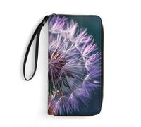 RKJVB Womens Wallet Multi-Pocket Long Wallet Botany Dandelion Purple Leather Wallet for Women Ultra Slim Thin Wallet with Zipper Pocket for Shopping Work, style, 19.7x10.5cm, Modern