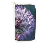 RKJVB Womens Wallet Multi-Pocket Long Wallet Botany Dandelion Purple Leather Wallet for Women Ultra Slim Thin Wallet with Zipper Pocket for Shopping Work, style, 19.7x10.5cm