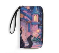 RKJVB Womens Wallet Multi-Pocket Long Wallet Cat And Magic Castle Gate Leather Wallet for Women Ultra Slim Thin Wallet with Zipper Pocket for Shopping Work, style, 19.7x10.5cm, Modern