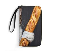 RKJVB Womens Wallet Multi-Pocket Long Wallet Cat Bread Coffee Leather Wallet for Women Ultra Slim Thin Wallet with Zipper Pocket for Shopping Work, style, 19.7x10.5cm, Modern