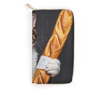 RKJVB Womens Wallet Multi-Pocket Long Wallet Cat Bread Coffee Leather Wallet for Women Ultra Slim Thin Wallet with Zipper Pocket for Shopping Work, style, 19.7x10.5cm