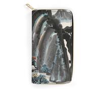 RKJVB Womens Wallet Multi-Pocket Long Wallet Chinese Landscape Painting Leather Wallet for Women Ultra Slim Thin Wallet with Zipper Pocket for Shopping Work, style, 19.7x10.5cm