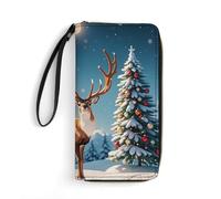 RKJVB Womens Wallet Multi-Pocket Long Wallet Christmas Deer Snow Tree Leather Wallet for Women Ultra Slim Thin Wallet with Zipper Pocket for Shopping Work, style, 19.7x10.5cm, Modern