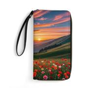 RKJVB Womens Wallet Multi-Pocket Long Wallet Cloud Garden at Sunset Leather Wallet for Women Ultra Slim Thin Wallet with Zipper Pocket for Shopping Work, style, 19.7x10.5cm, Modern