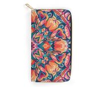 RKJVB Womens Wallet Multi-Pocket Long Wallet Colorful Symmetrical Pattern Leather Wallet for Women Ultra Slim Thin Wallet with Zipper Pocket for Shopping Work, style, 19.7x10.5cm