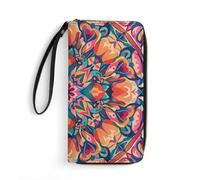 RKJVB Womens Wallet Multi-Pocket Long Wallet Colorful Symmetrical Pattern Leather Wallet for Women Ultra Slim Thin Wallet with Zipper Pocket for Shopping Work, style, 19.7x10.5cm, Modern