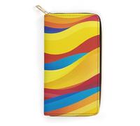 RKJVB Womens Wallet Multi-Pocket Long Wallet Colorful Waves Leather Wallet for Women Ultra Slim Thin Wallet with Zipper Pocket for Shopping Work, style, 19.7x10.5cm