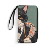 RKJVB Womens Wallet Multi-Pocket Long Wallet Cool Rich Gangster Boss Cat Leather Wallet for Women Ultra Slim Thin Wallet with Zipper Pocket for Shopping Work, style, 19.7x10.5cm, Modern