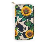 RKJVB Womens Wallet Multi-Pocket Long Wallet Cow Patterned Sunflower Leather Wallet for Women Ultra Slim Thin Wallet with Zipper Pocket for Shopping Work, style, 19.7x10.5cm