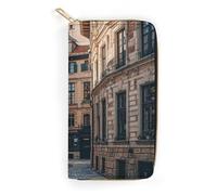 RKJVB Womens Wallet Multi-Pocket Long Wallet Facade Architecture Urban Image Leather Wallet for Women Ultra Slim Thin Wallet with Zipper Pocket for Shopping Work, style, 19.7x10.5cm